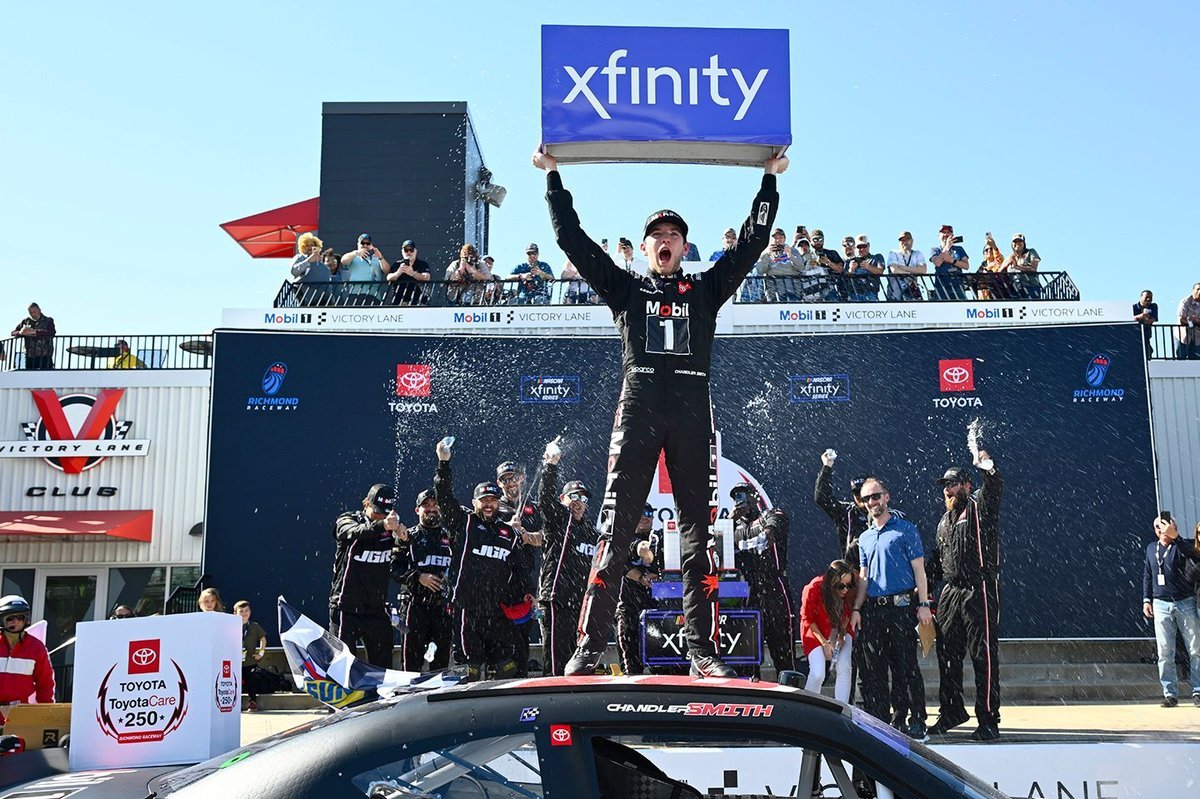 Chandler Smith wins NASCAR Xfinity race at Richmond in JGR 1-2-3