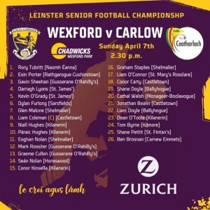 Wexford starting team v Carlow 